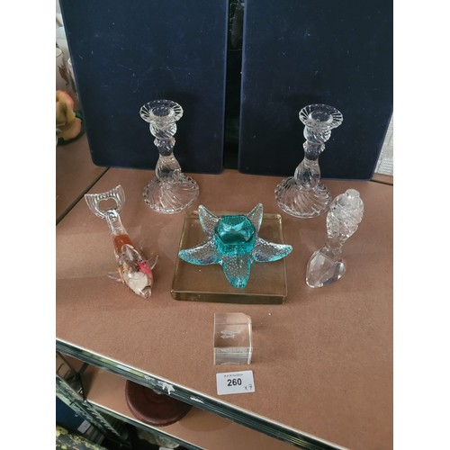 260 - Vintage Glass Tile, Two Glass Candlesticks, Glass Dolphin and a Starfish Candlestick