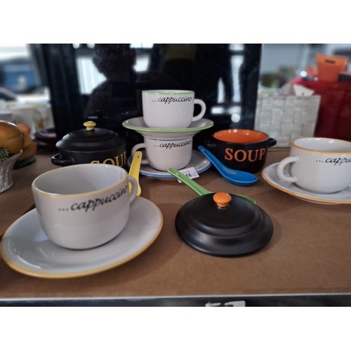 616 - Super Retro Style Soup and Cappuccino Cups and Spoons