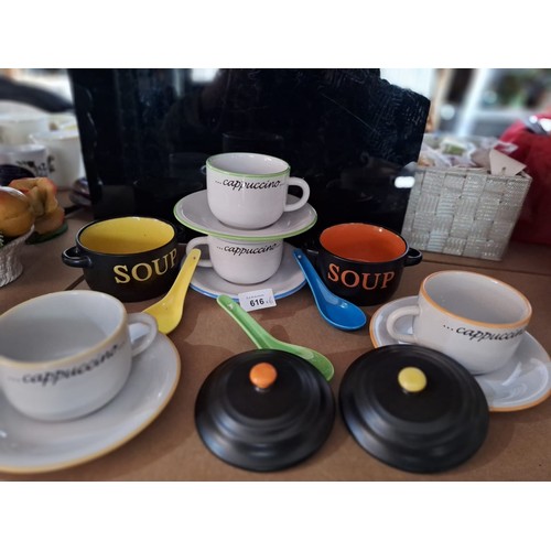 616 - Super Retro Style Soup and Cappuccino Cups and Spoons