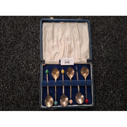 546 - Cased Set Of Vintage Coffee Bean Spoons Multi-Coloured Spoons