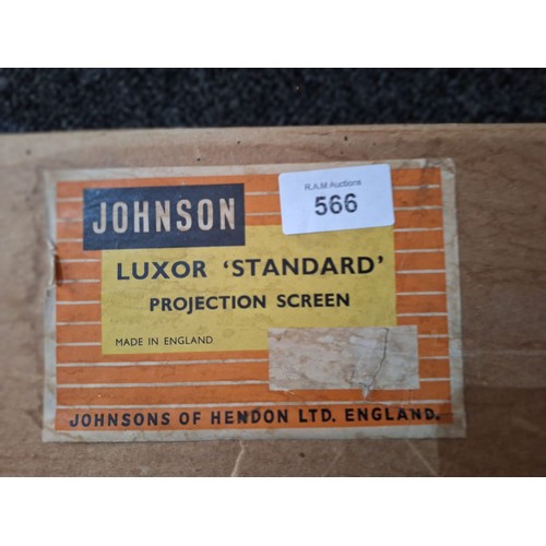 566 - Boxed Vintage Johnson Luxor Standard Projection Screen