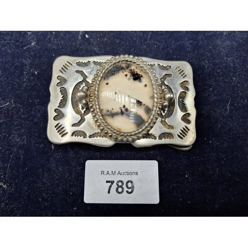 789 - Genuine Vintage Montana Agate Cowboy Belt Buckle