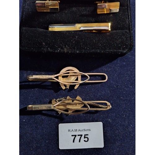 775 - Tie Pin and Cufflink Set and Two Stratton Horse Tie Pins