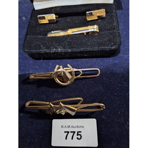 775 - Tie Pin and Cufflink Set and Two Stratton Horse Tie Pins