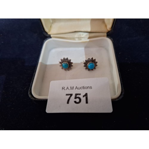 751 - Boxed Vintage 925 Silver Earrings With Blue Stones