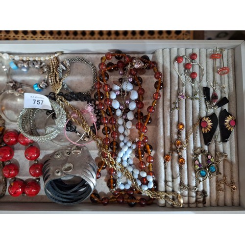 757 - Large Tray Of Fashion and Vintage Bracelets, Bangles, Earrings and Necklaces