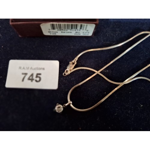 745 - Boxed 925 Silver Chain and Pendant Set With Stone