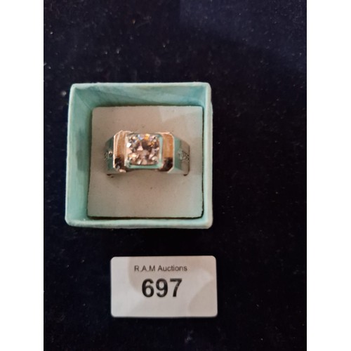 697 - Gents Silver Stoned Ring Stamped 925 In A Box