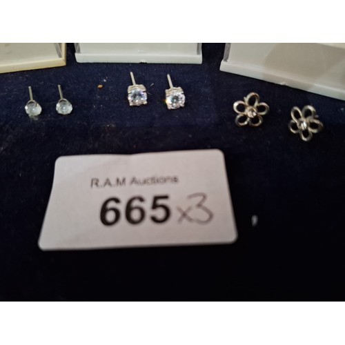 665 - Boxed 925 Silver Stoned Earrings x3