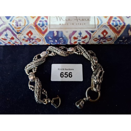 656 - Boxed Heavy 925 Silver Dragon Bracelet Made In Italy By Mia Fiori