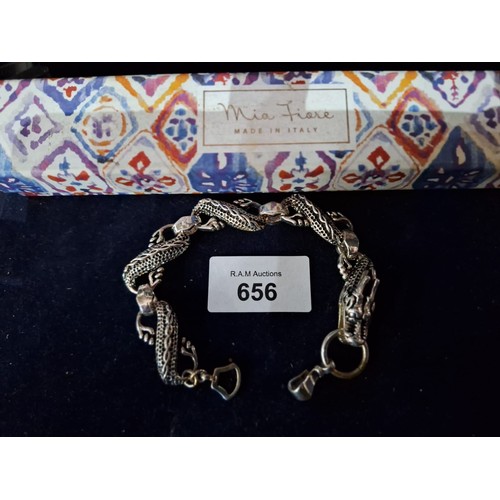 656 - Boxed Heavy 925 Silver Dragon Bracelet Made In Italy By Mia Fiori