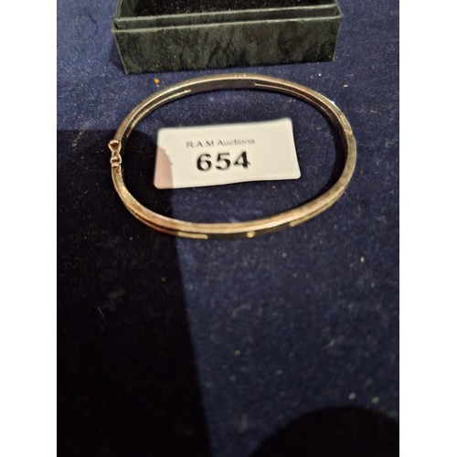 654 - Boxed Vintage 925 Silver Bangle With Possible Diamond Set Inlay