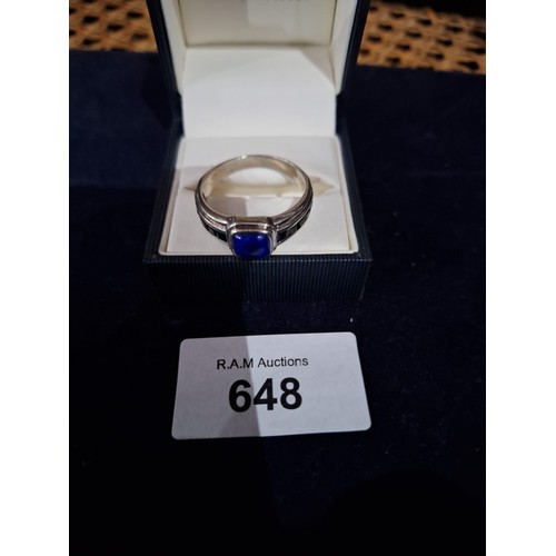 648 - Boxed 925 Silver and Lapis Lazuli With Possible Onyx Gents Ring