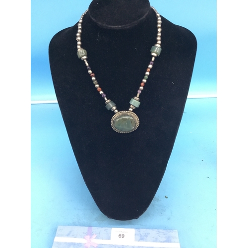 69 - Boxed Mexican Silver and Stoned Necklace with Pendant