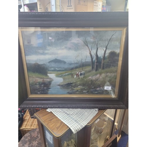 265 - Framed Victorian Original Oil Painting Country Cattle Scene Signed M Zaispilla