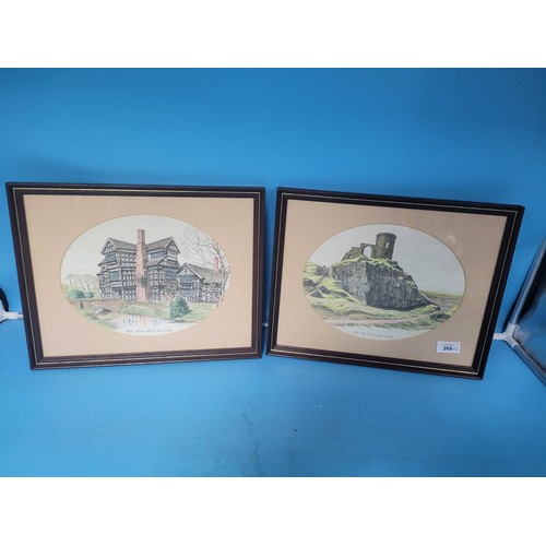 268 - Creber Prints x2, Framed Little Moreton Hall and Mow Cop Castle