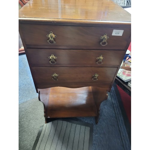 629 - Mahogany Side Table With Three Draws and Brass Handles