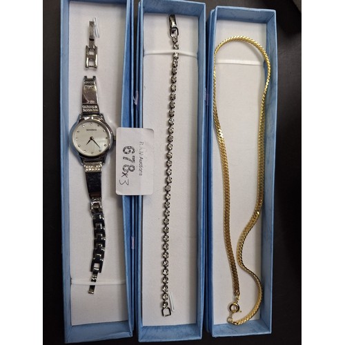 678 - Fashion and Vintage Jewellery x3 To Include Watch, Chain and Bracelet