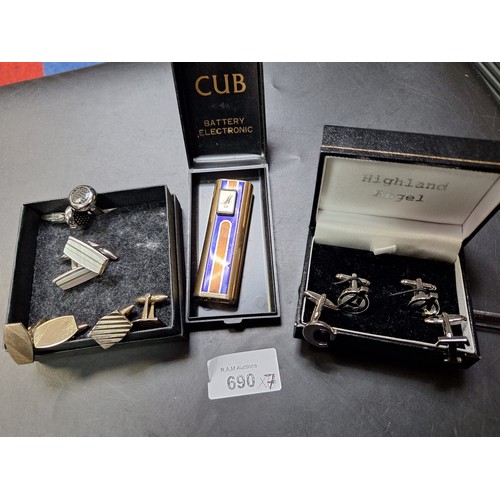 690 - Boxed Fashion and Vintage Cufflinks x6 and a Boxed Cub Lighter