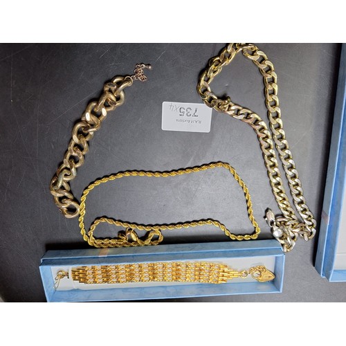 735 - Boxed Bracelets and Chains To Include 18ct Gold Plated Necklace, Heavy Plated Chains Etc. x4