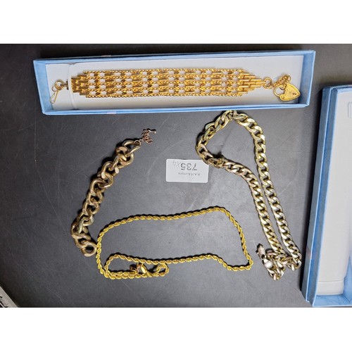 735 - Boxed Bracelets and Chains To Include 18ct Gold Plated Necklace, Heavy Plated Chains Etc. x4