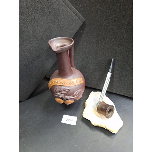 770 - Vintage Falcon Pipe, Wine Decanter and Pipe Rest