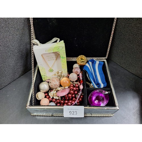 923 - Super Heavy Cut Glass Jewellery Box Full of Fashion and Vintage Jewellery