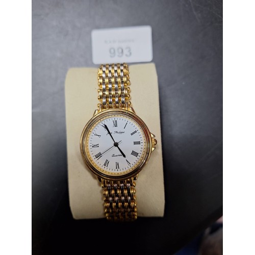 993 - Jean Philips Watch Gold Strap With a White Face