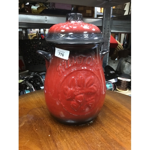 776 - Lidded rumptopf  jar 14” red + black