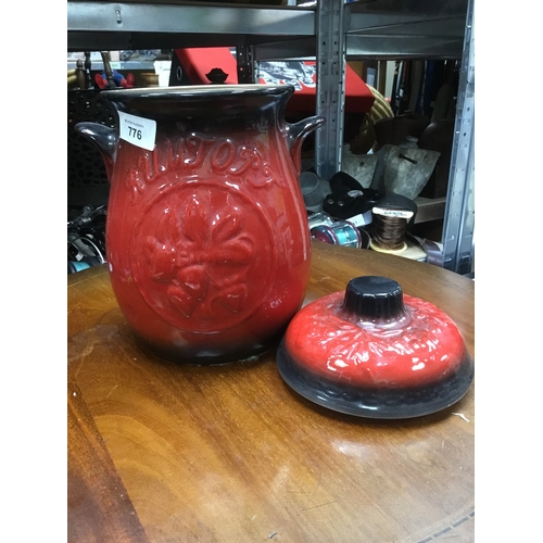 776 - Lidded rumptopf  jar 14” red + black