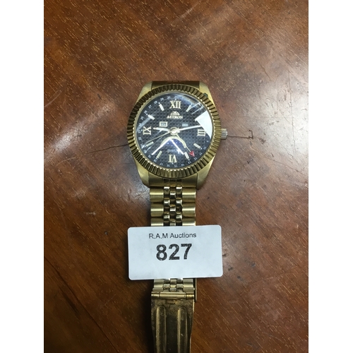 827 - Astron watch gold tone + strap nice watch