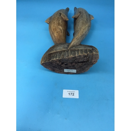 172 - Carved wooden dolphin figure