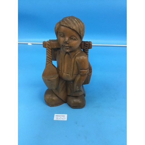 800 - Carved wooden boy water carrier