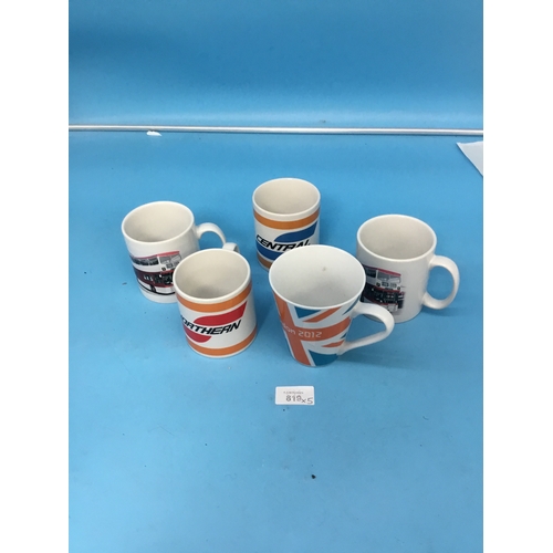 819 - Set of 5 collectible transport mugs