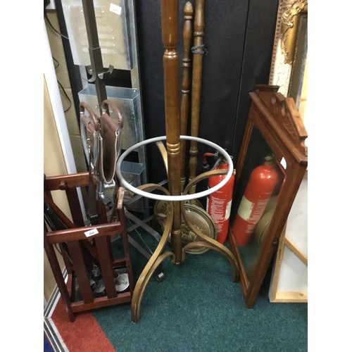 297 - 6ft retro hall coat + brolly stand in wood/metal