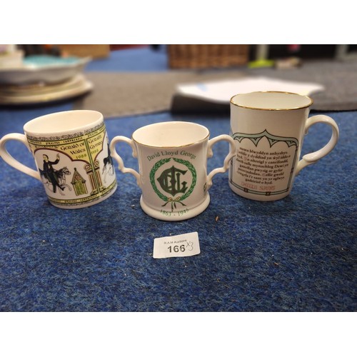 166 - 3x Welsh mugs 2x cad +1 
Lloyd George