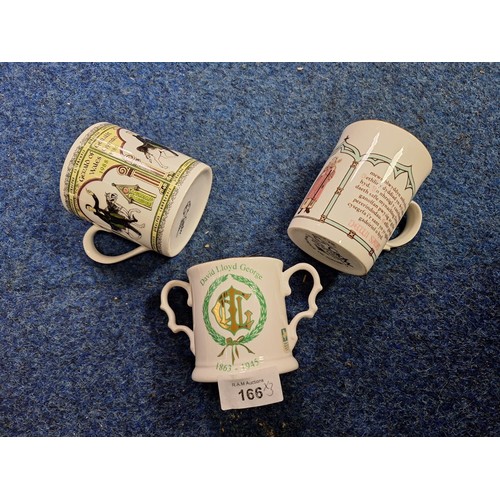 166 - 3x Welsh mugs 2x cad +1 
Lloyd George