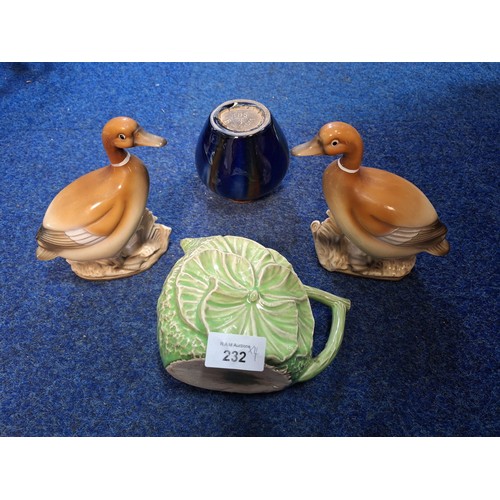 232 - Vintage retro ceramics inc. ducks x 2 vase + jug