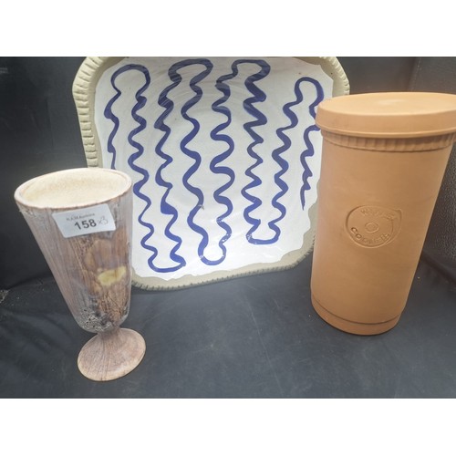 158 - Terracotta Wine Cooler, Huge Terracotta Dish and a Signed Painted Goblet