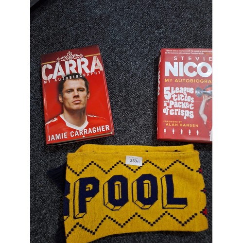 253 - Two Football Books and a Scarf Liverpool Steve Nichol and Carra