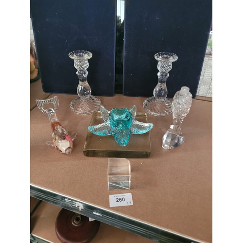 260 - Vintage Glass Tile, Two Glass Candlesticks, Glass Dolphin and a Starfish Candlestick