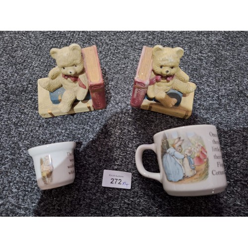 272 - Bear Bookends and Wedgewood Peter Rabbit Items