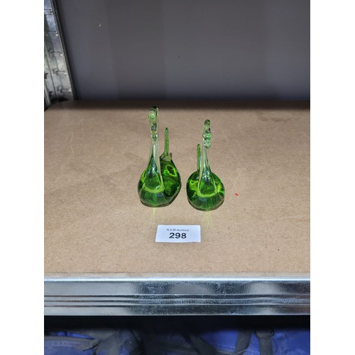 298 - Murano Style Green Swans x2