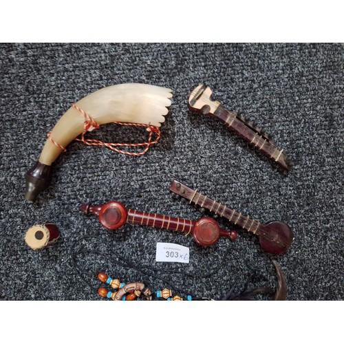 303 - Wooden Horn Items x6 To Include Tribal