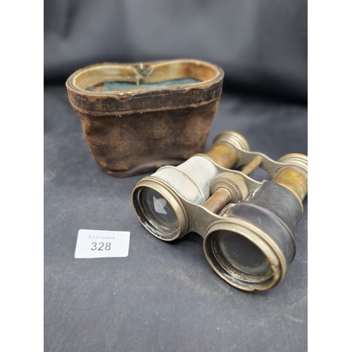 328 - Binoculars In an Antique Leather Case