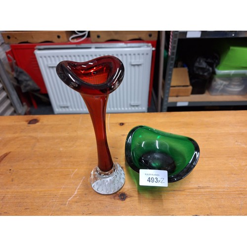 493 - Murano Style Trumpet Vase and a Murano Glass Dish