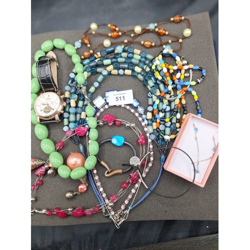 511 - Pad Of Fashion and Vintage Jewellery To Include Watch, Chains, Necklaces, Bracelets and a a Boxed Ch... 