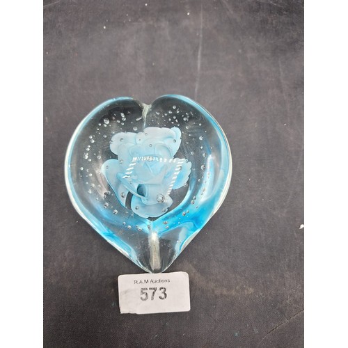 573 - Heart Paperweight With Bubble and a Flower