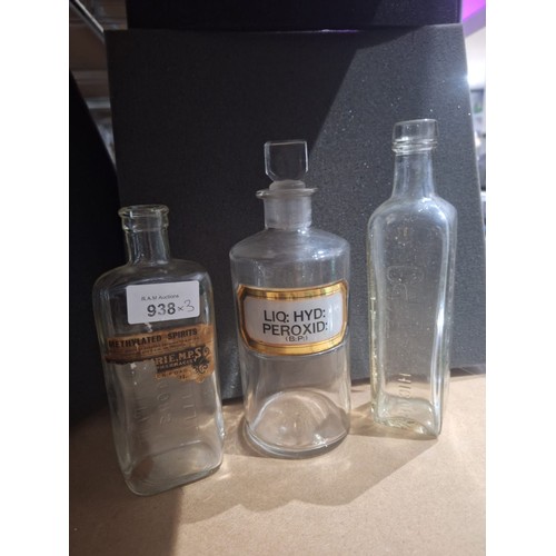 938 - Vintage Chemist Bottles x3