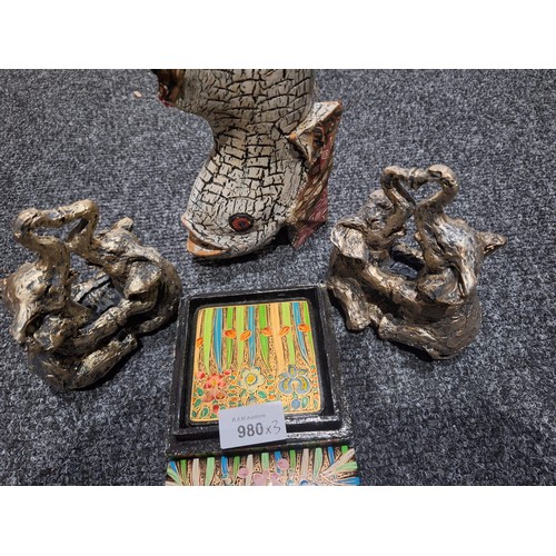 980 - Indian/Asian Collectables To Include Fish, Elephants and a Painted Art Mat Set